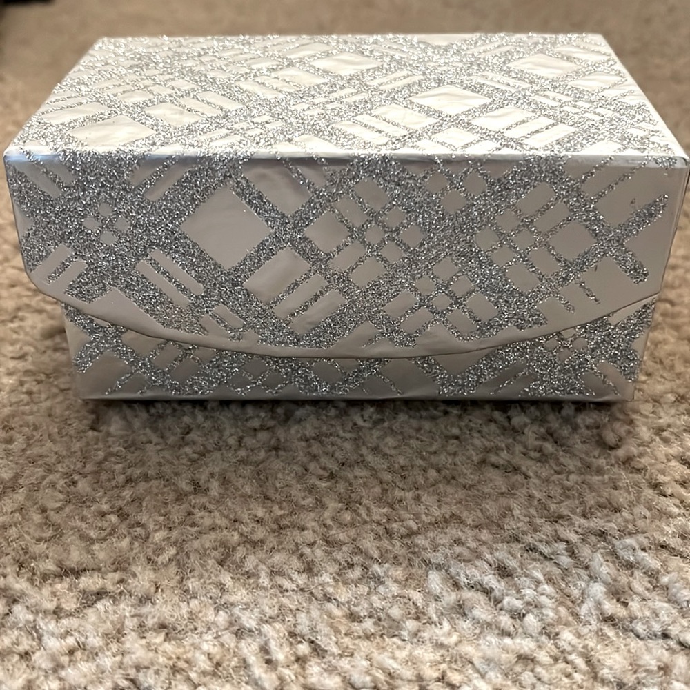 Silver Glitter Plaid Checks Stripes Storage Box Empty Flip Magnetic Top Decor